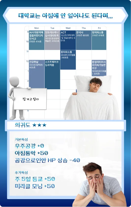 「전설의 희귀 시간표 획득!」 카드 예시